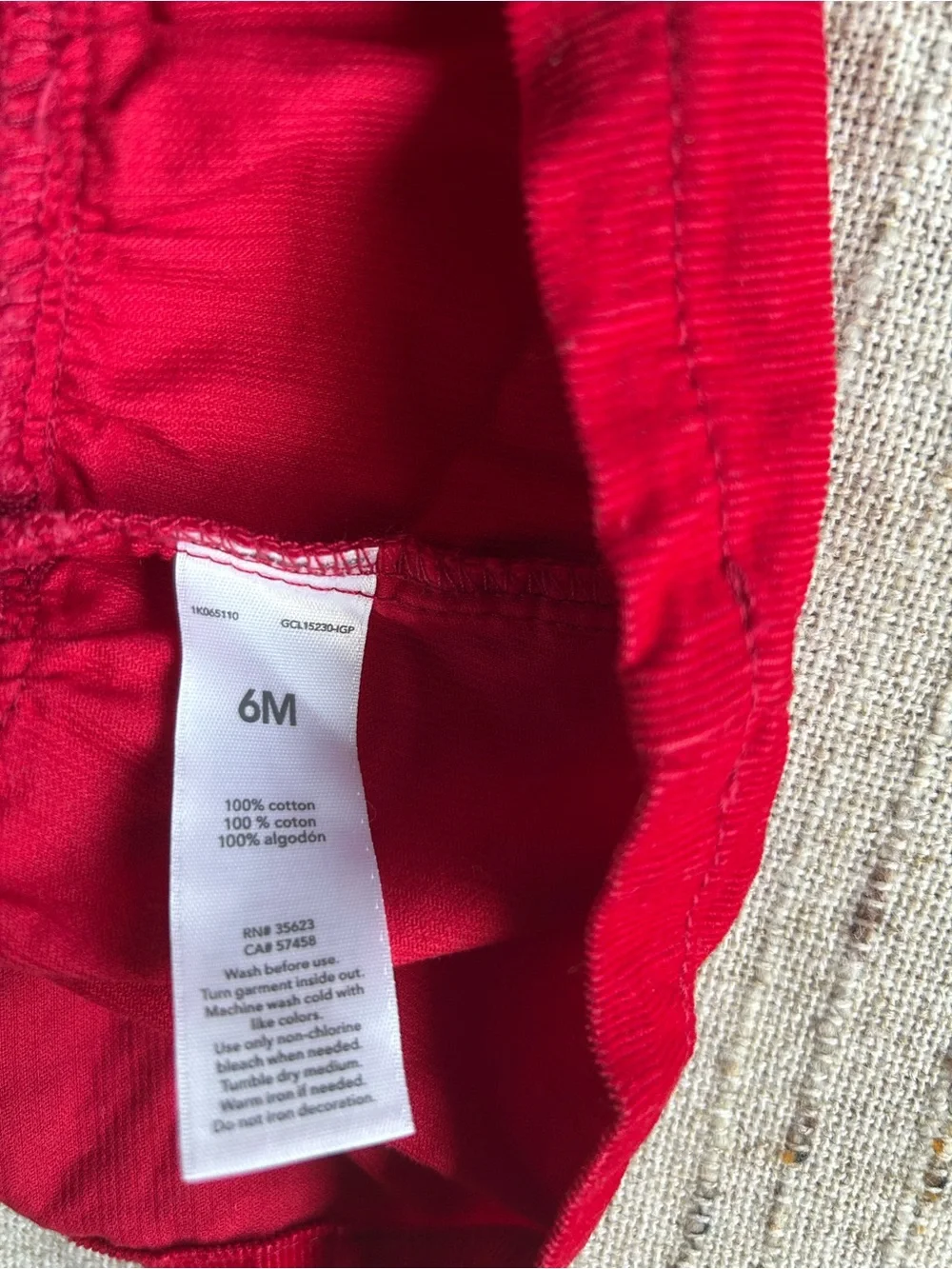 Red Corduroy Pinafore Dress — Size 6M